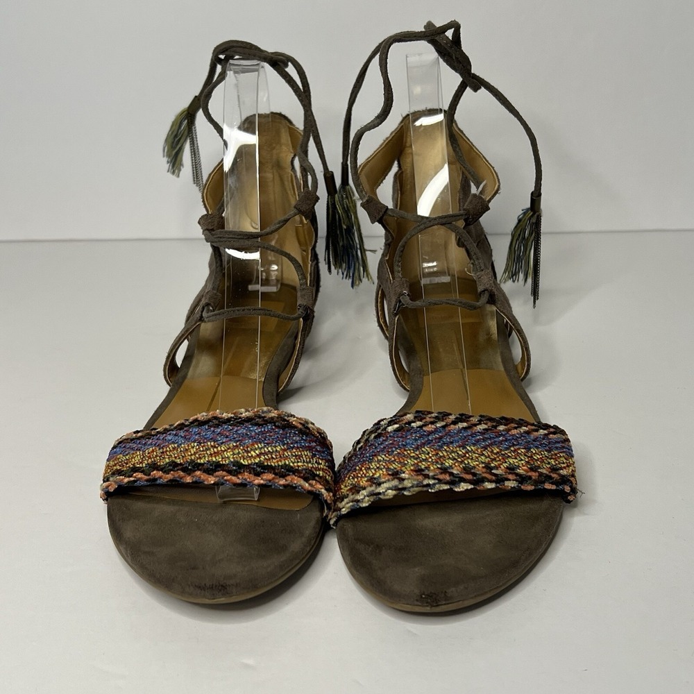 Dolce Vita flat sandals grey multi colored woven strap ankle strap with tassel 7 - Picture 3 of 9
